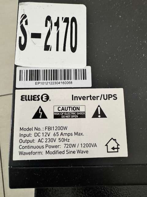 Ellies 720W 1200VA Inverter Uninterruptible Power Supply (UPS) 12v DC or 230v AC with trolley