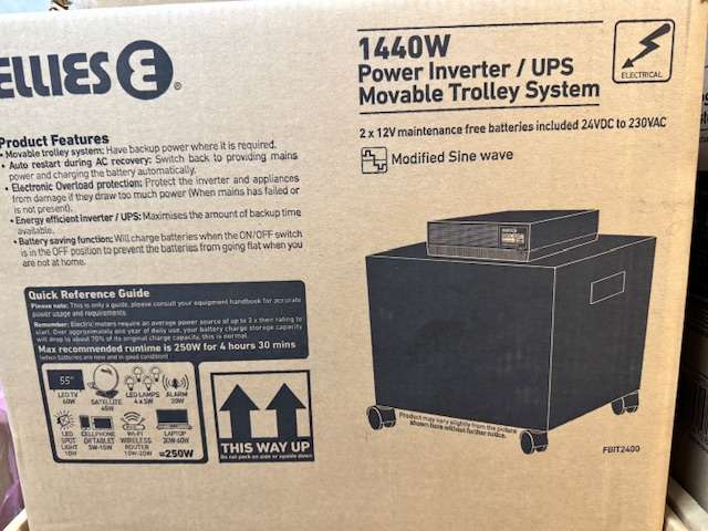 Ellies 1440W 2400VA Inverter Uninterruptible Power Supply (UPS) 24v DC or 230v AC with trolley