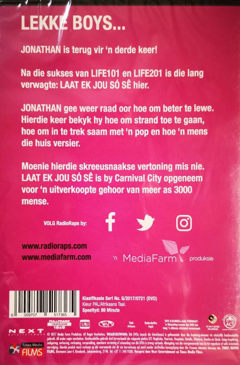 Radio Raps - Laat ek jou so se ... (Jonathan terug in Live @ Carnival City) (DVD) [New]