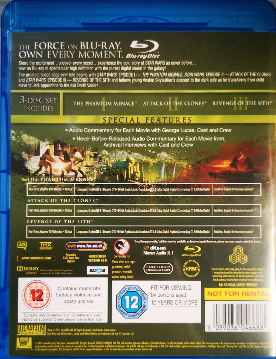 Star Wars I, II, III Prequel Trilogy (3-Disc Blu-Ray)