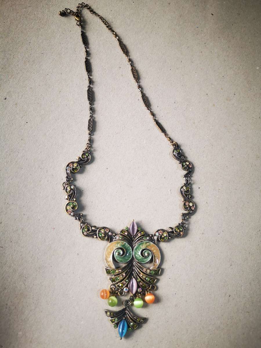 Vintage Metal Necklace in Spring Coloured stones