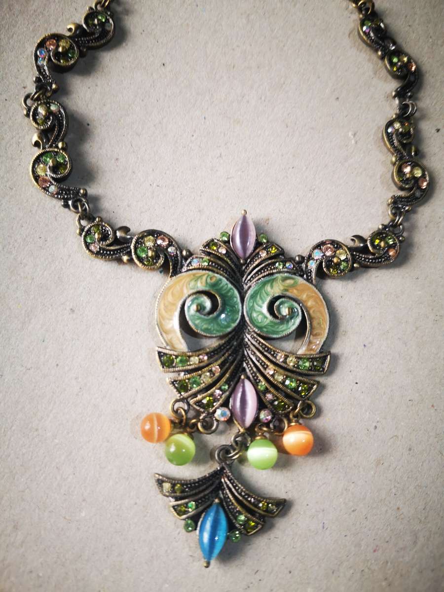 Vintage Metal Necklace in Spring Coloured stones