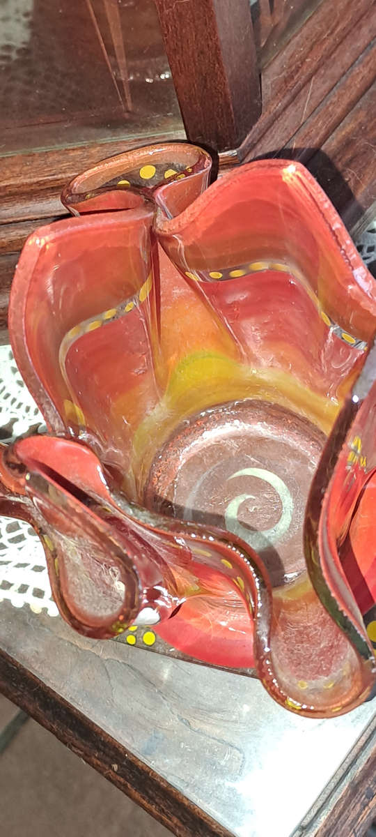 Original John Ross Knysna kiln fired and hand painted handkerchief glass vase