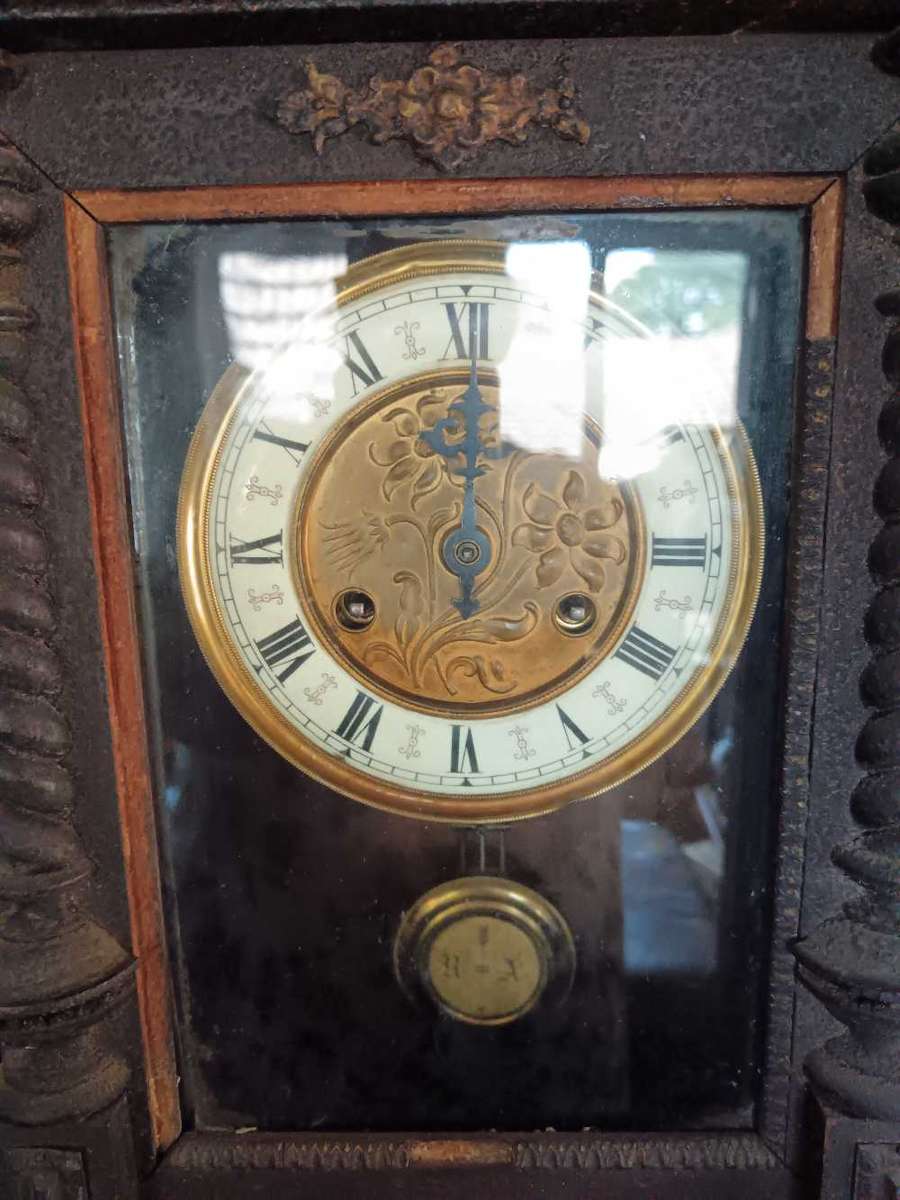 Antique Wooden Bracket Clock with Porcelain Face
