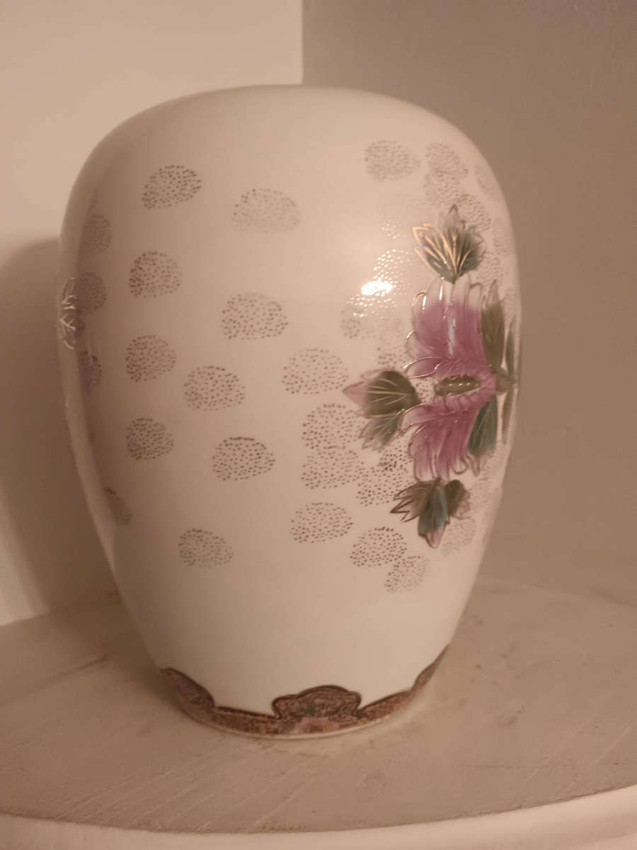 Pair of Japanese Large Vases with Peonies& Birds Handpainted