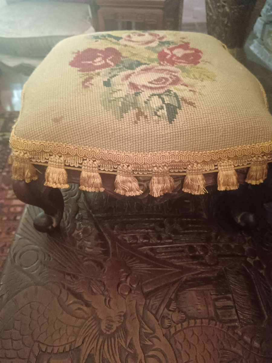 Antique Needlepoint Footstool