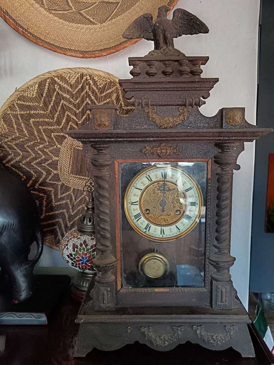Antique Wooden Bracket Clock with Porcelain Face