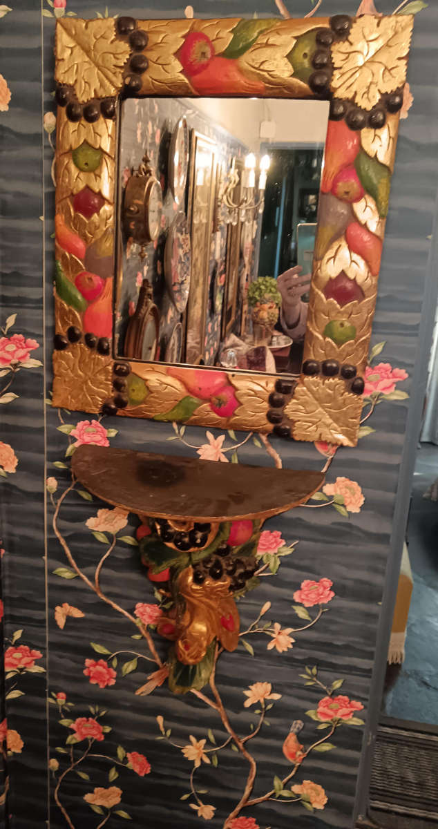 Carved Multi Colour Wooden Mirror