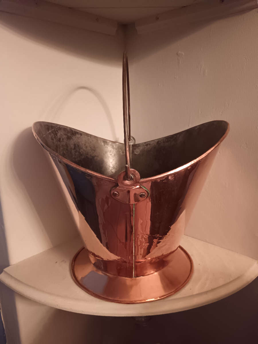 Antique Copper Helmet Coal Bucket