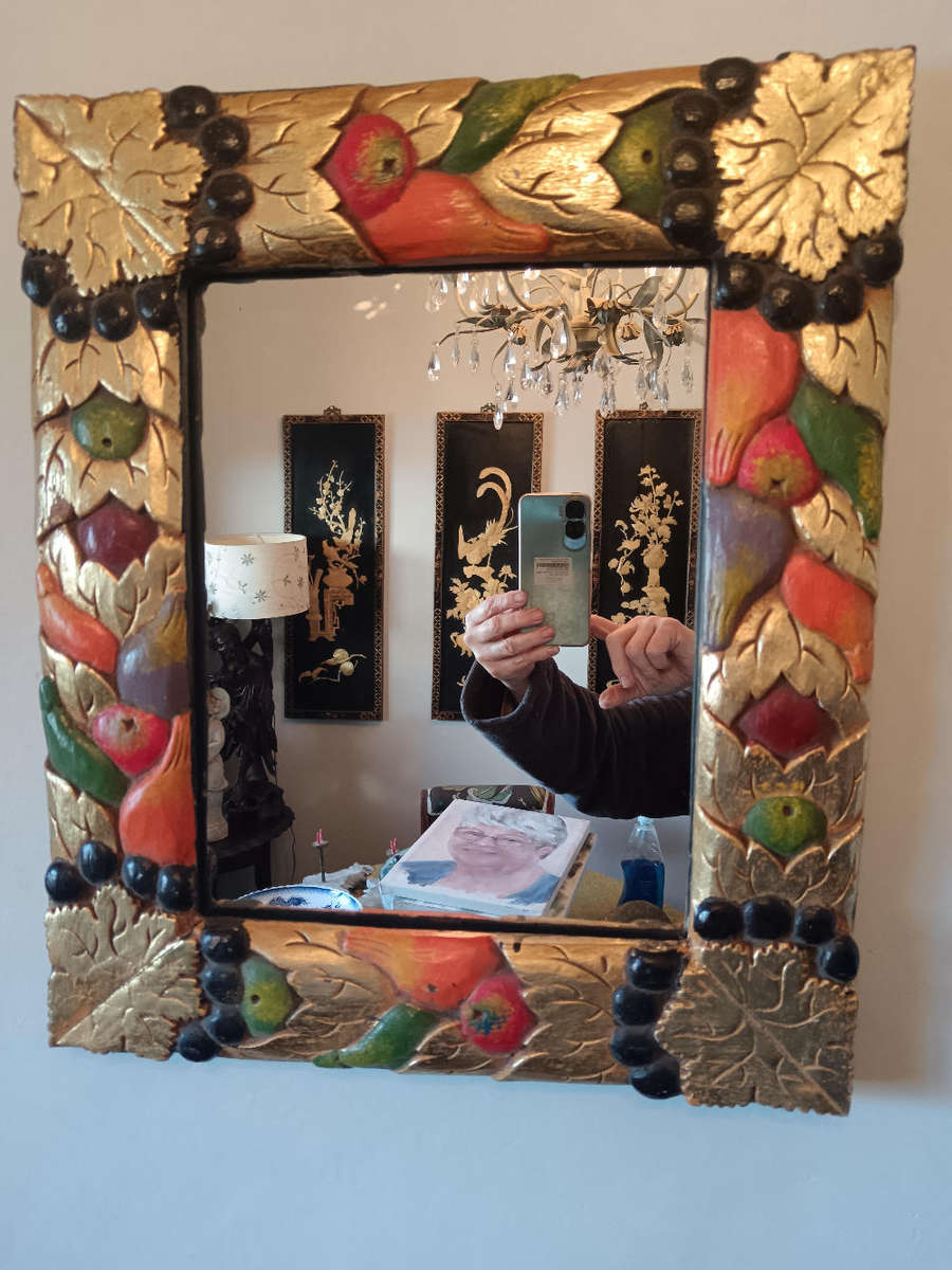 Carved Multi Colour Wooden Mirror