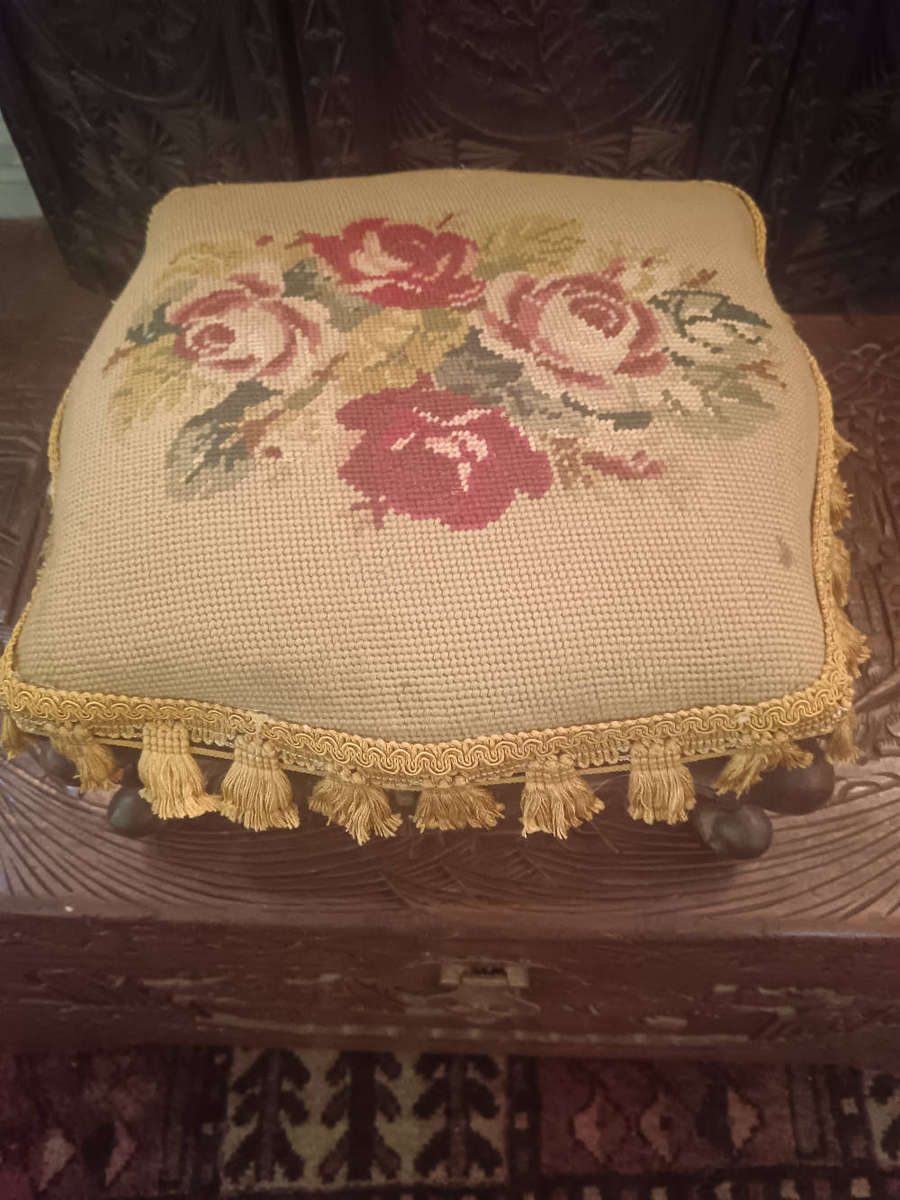 Antique Needlepoint Footstool