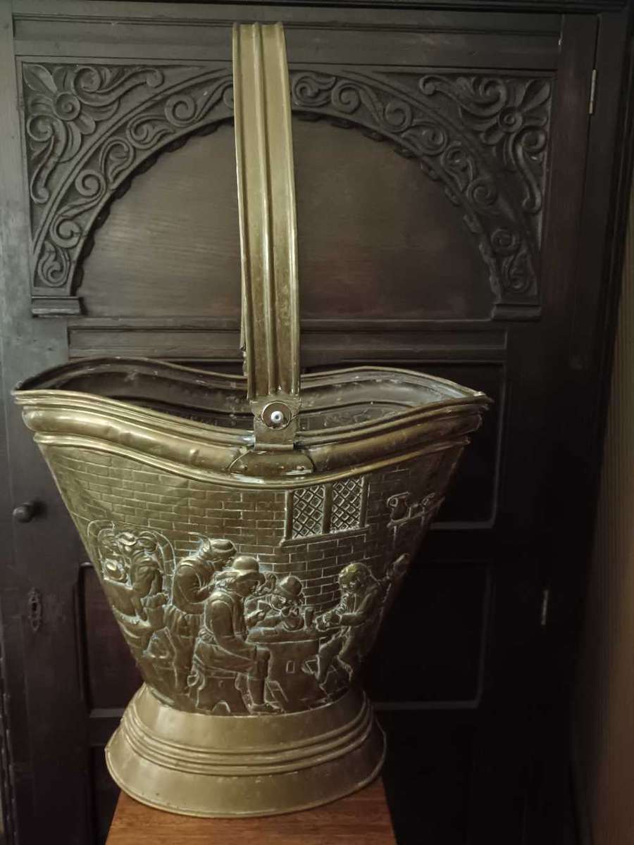 Antique Victorian Brass large Embossed Coal Bucket