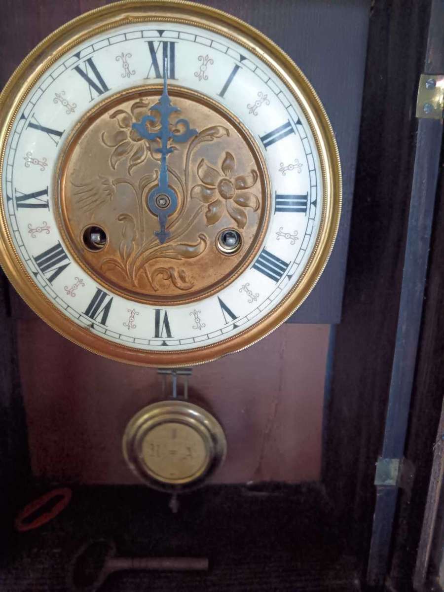 Antique Wooden Bracket Clock with Porcelain Face