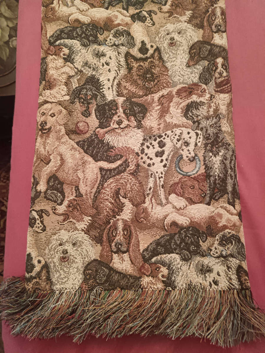 Dog Tapestry Fabric Throw with Fringing pattern " Dogs Party"
