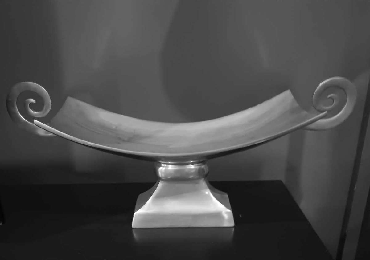 Large Pewter Pedestal Bowl with Side Handles