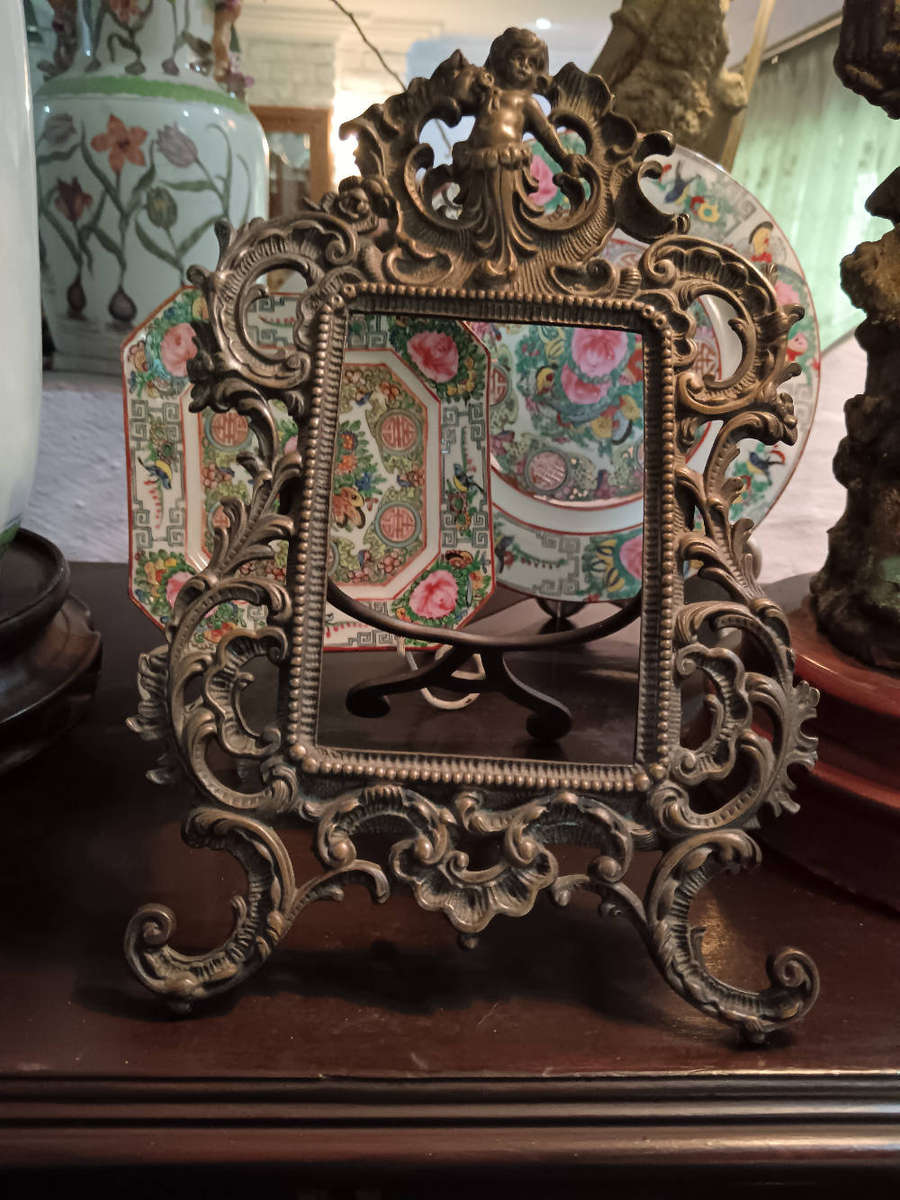 French Rococo Style Bronze Metal Desktop Picture Frame with stand