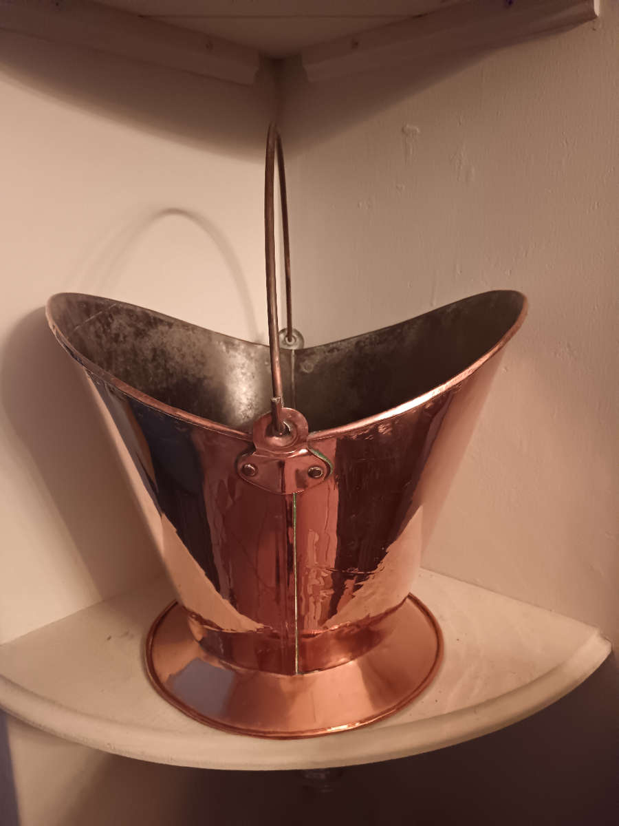 Antique Copper Helmet Coal Bucket