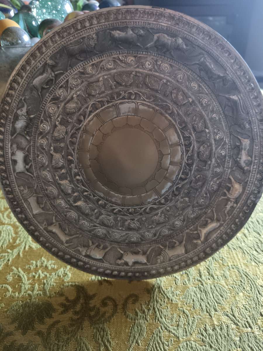 Indian Engraved And Repouse Decorative Plate with Stand