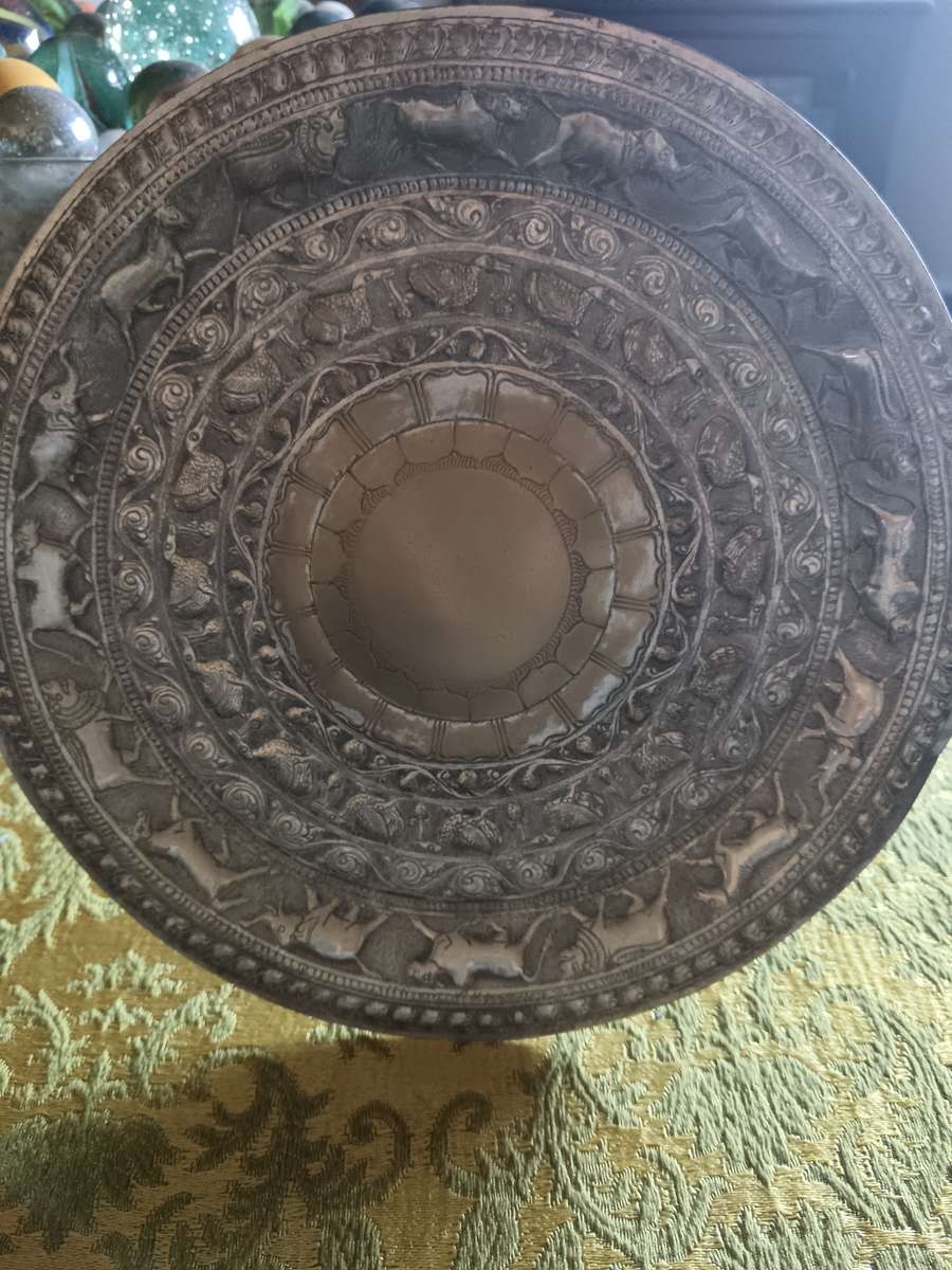 Indian Engraved And Repouse Decorative Plate with Stand