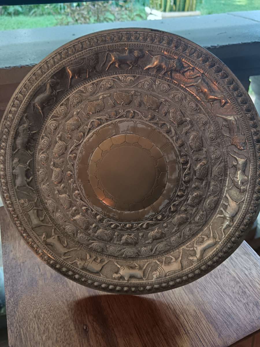 Indian Engraved And Repouse Decorative Plate with Stand