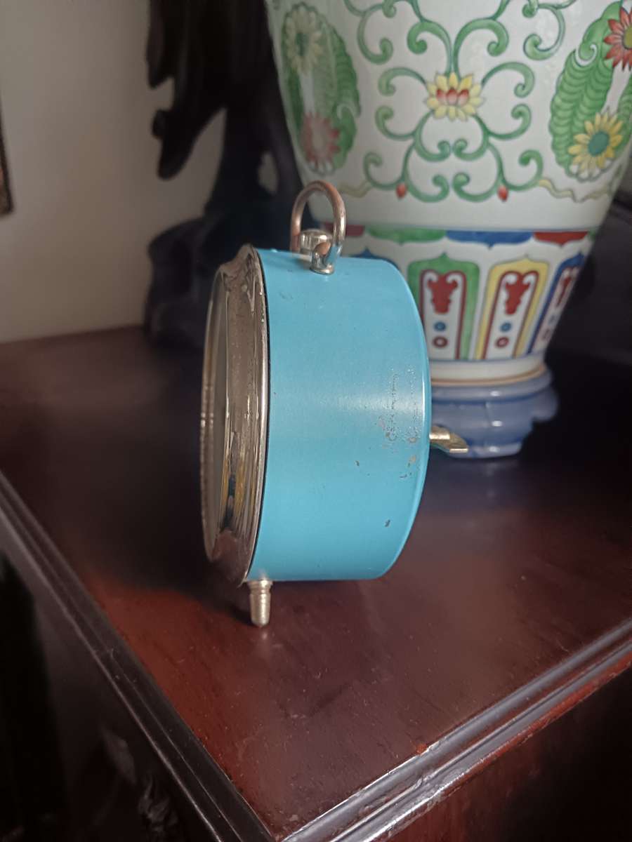 Kienzle Chomutov Blue  Enamel Alarm Clock Made in Czechoslovakia