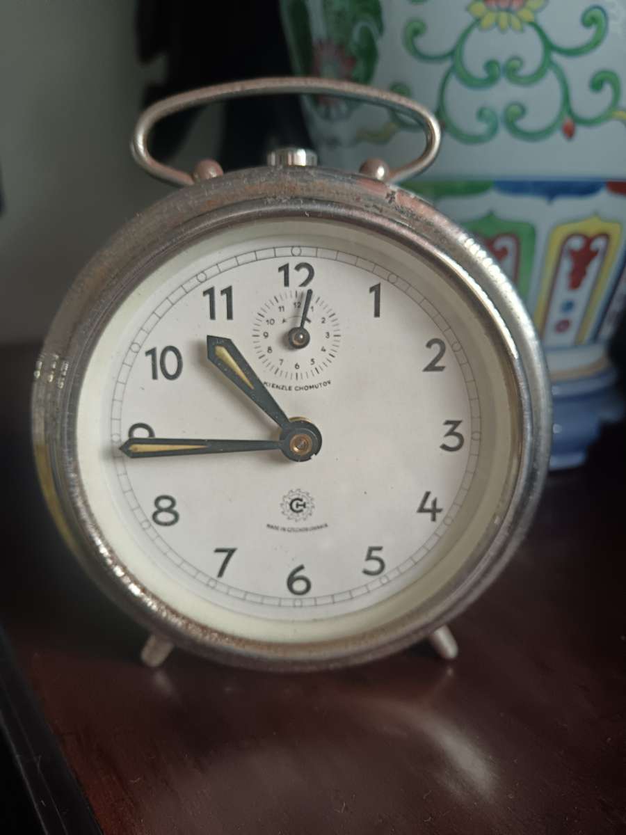 Kienzle Chomutov Blue  Enamel Alarm Clock Made in Czechoslovakia