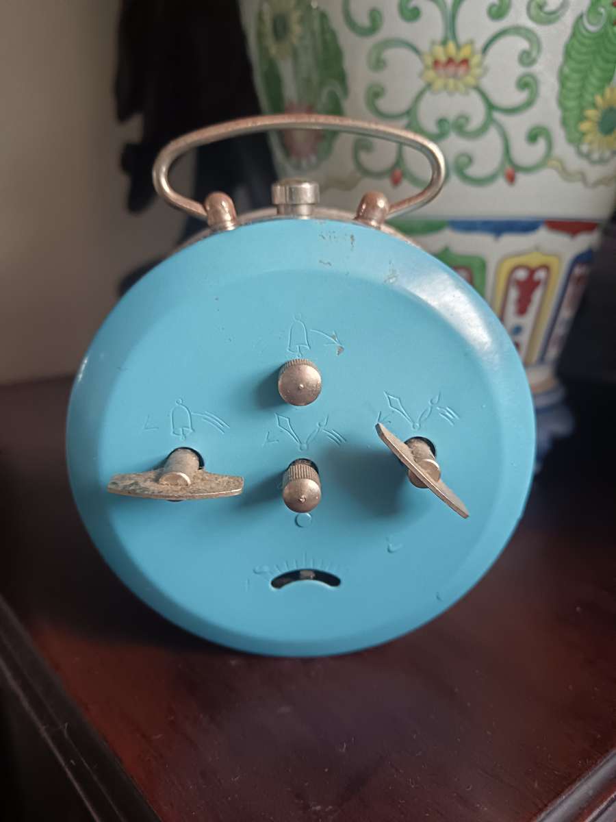 Kienzle Chomutov Blue  Enamel Alarm Clock Made in Czechoslovakia