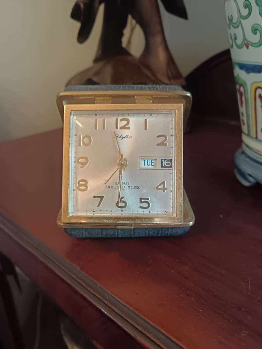 Rythm Day Date 2 Jewels Travel Alarm Clock with Crocodile style case