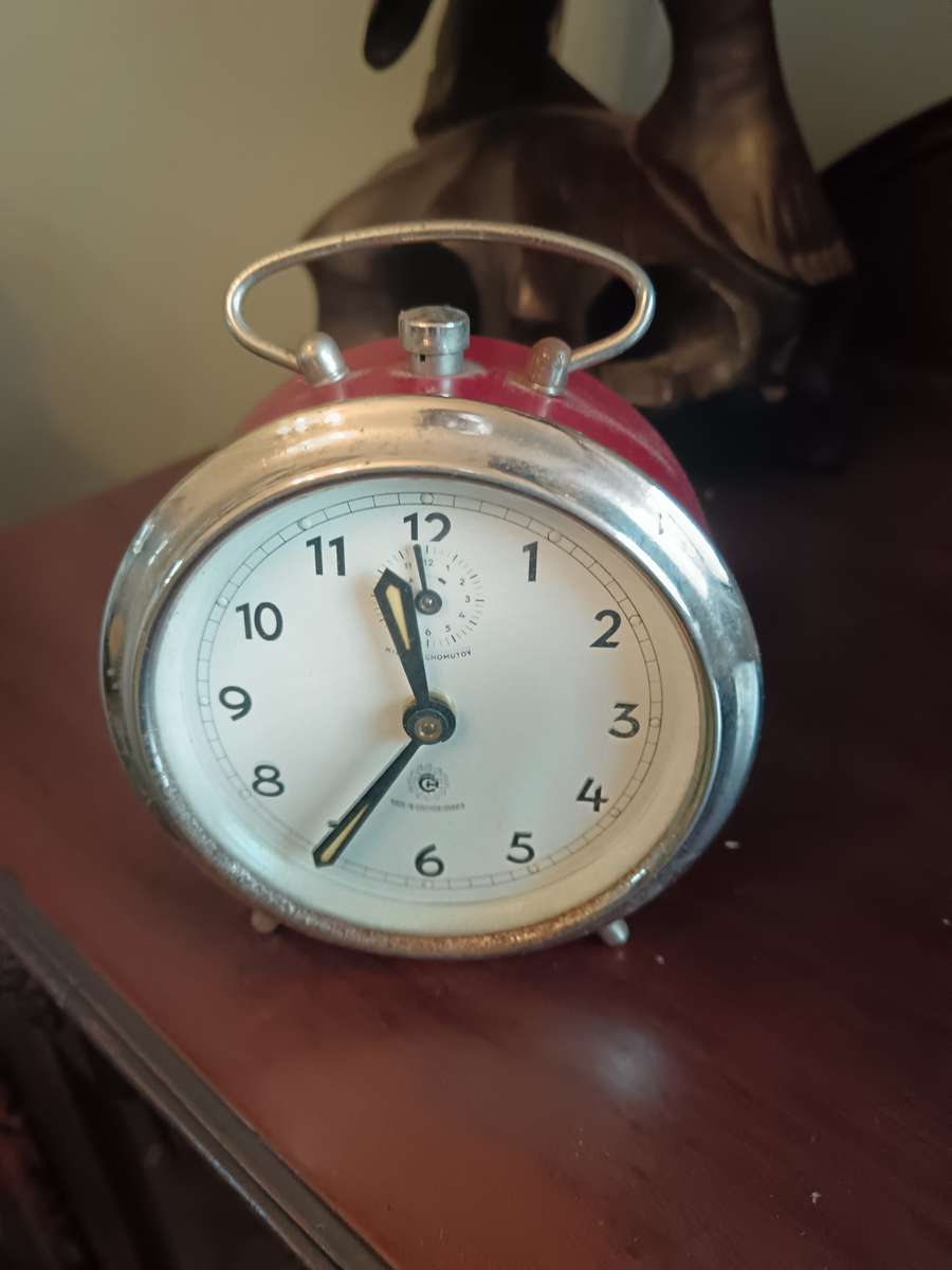 Kienzle Chomutov Red Enamel Alarm Clock Made in Czechoslovakia