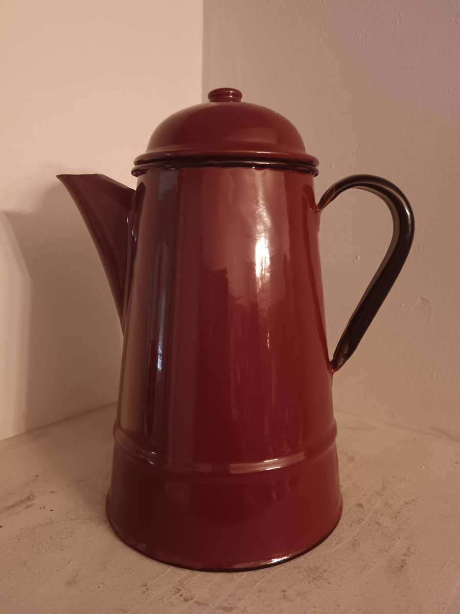 Brown Enamel Coffee Pot Made in Poland