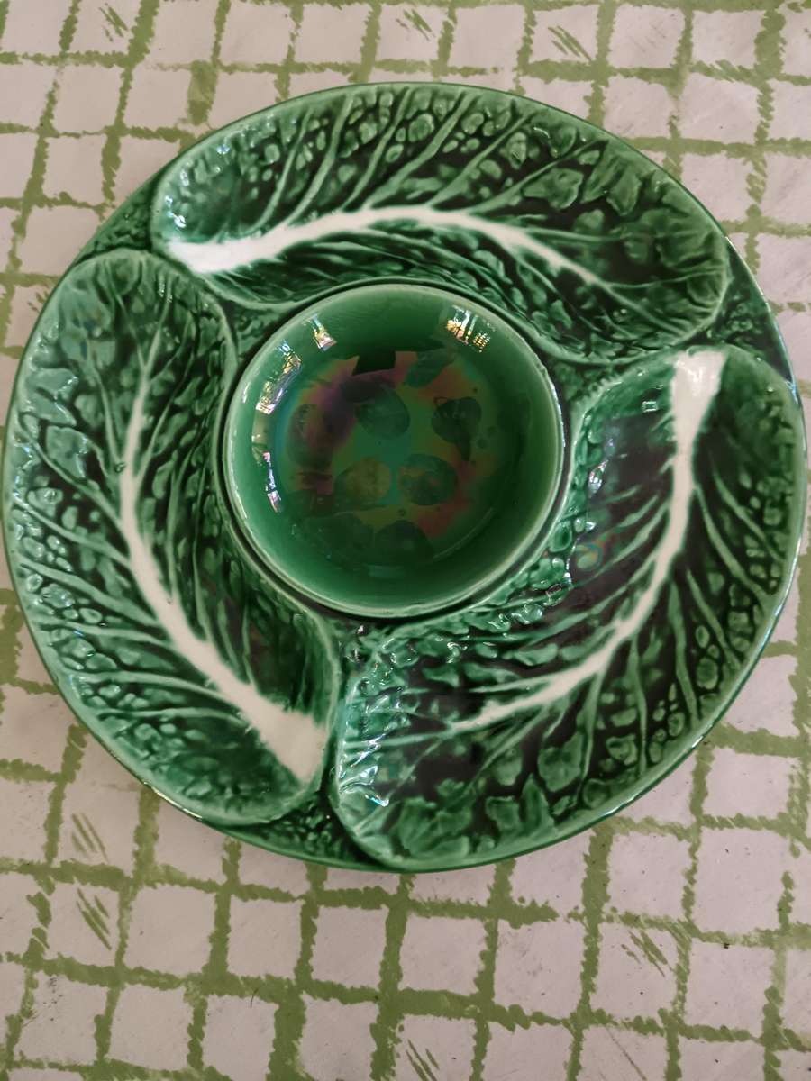 Vintage Secla Portugal Green Cabbage Leaf Snack/ Dip Dish