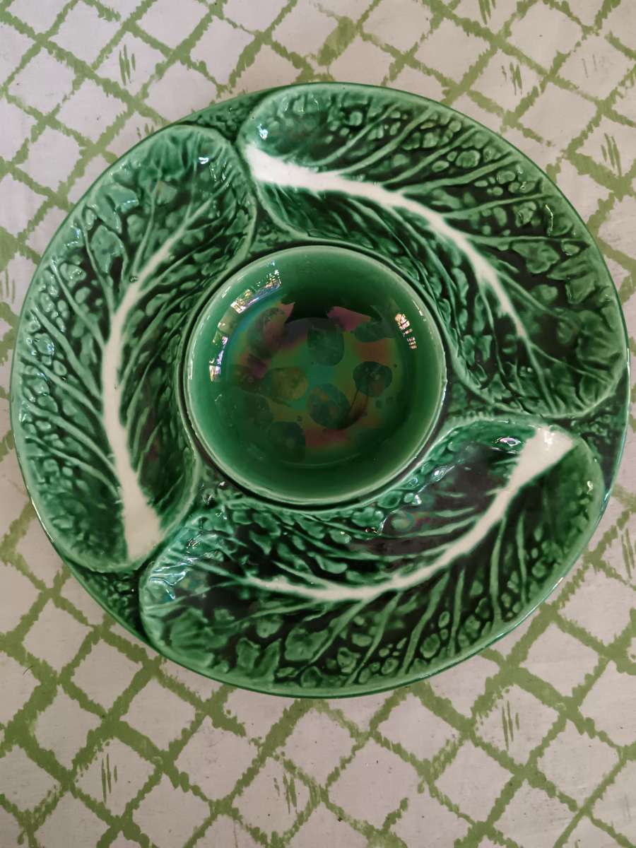 Vintage Secla Portugal Green Cabbage Leaf Snack/ Dip Dish