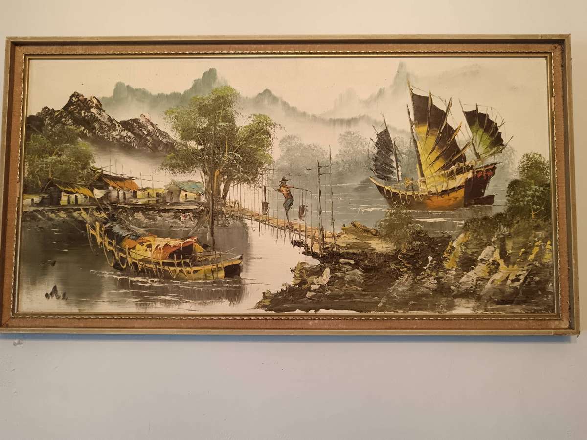 Oil on Board Chinese Junks