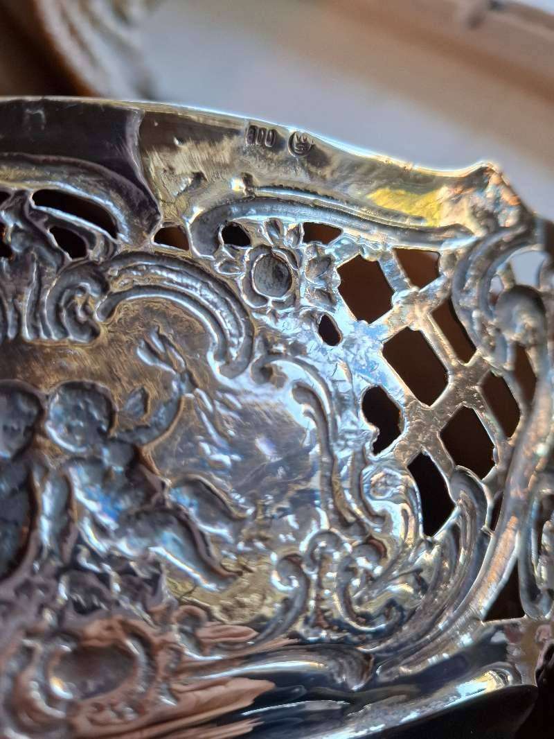 Repouse Cherub & Latice Pierced 800 large Silver Bowl