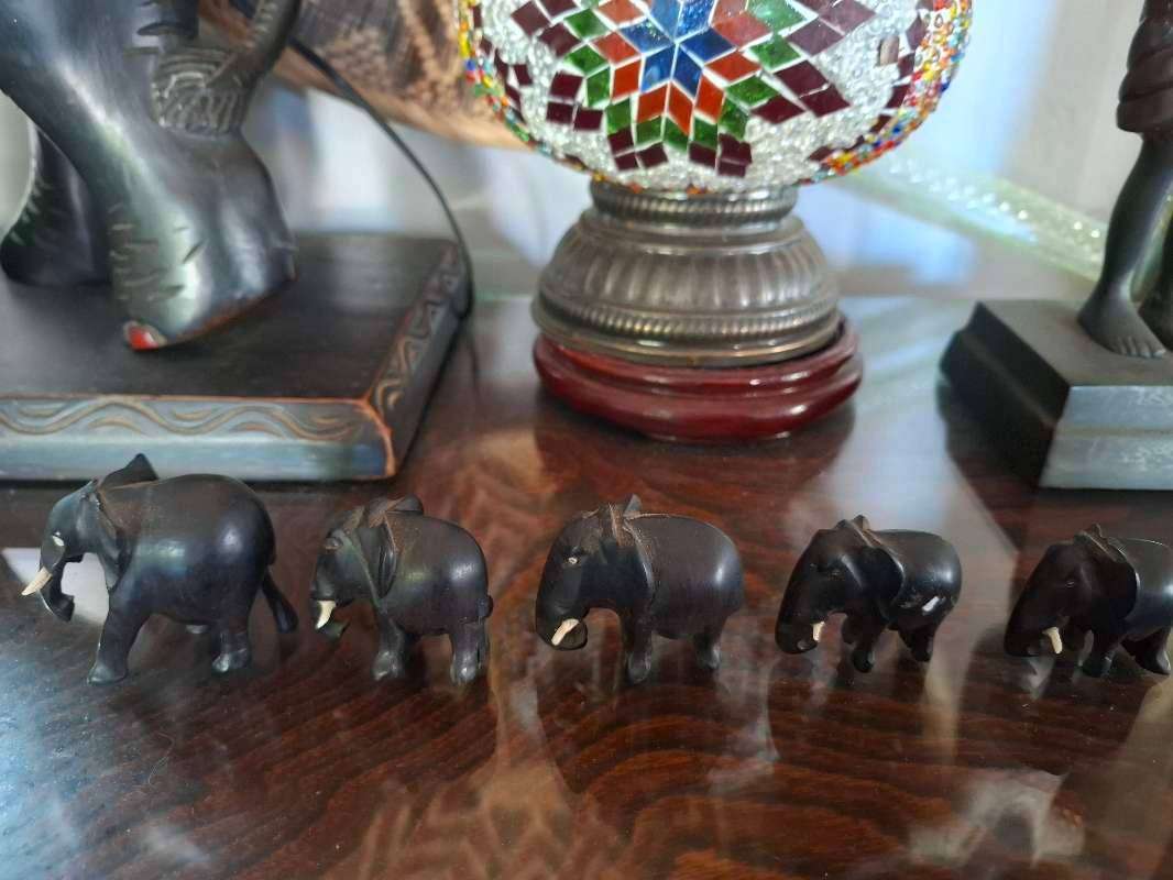 Set of 5 Ebony Wood Minature Elephants