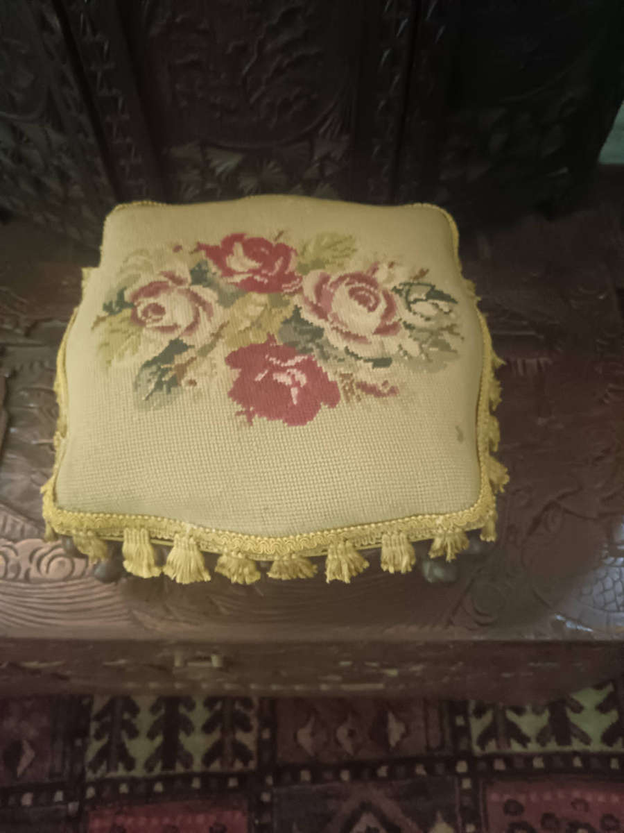 Antique Needlepoint Footstool
