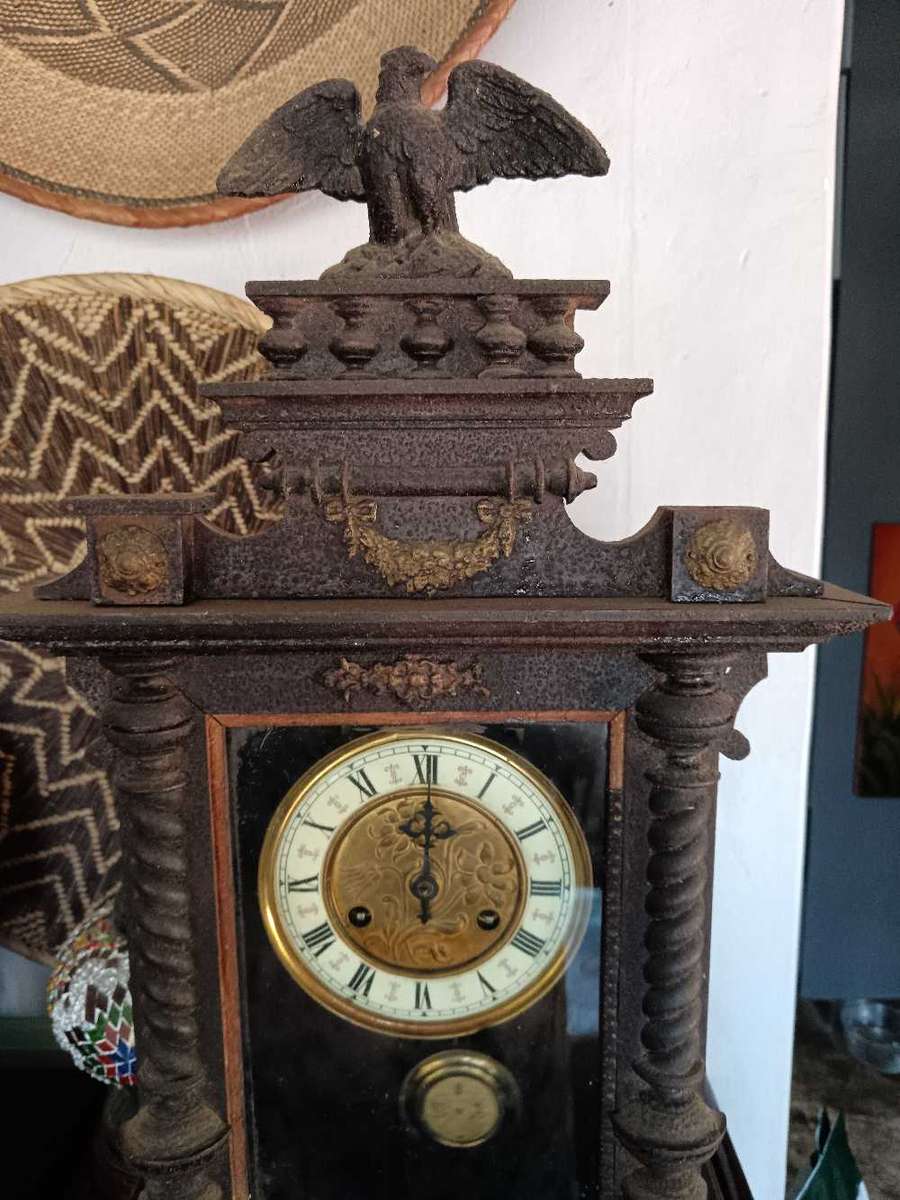 Antique Wooden Bracket Clock with Porcelain Face