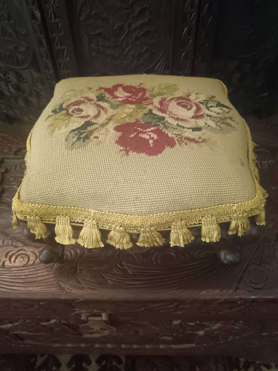 Antique Needlepoint Footstool