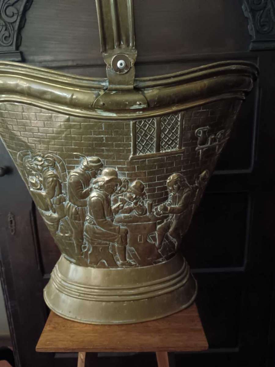 Antique Victorian Brass large Embossed Coal Bucket