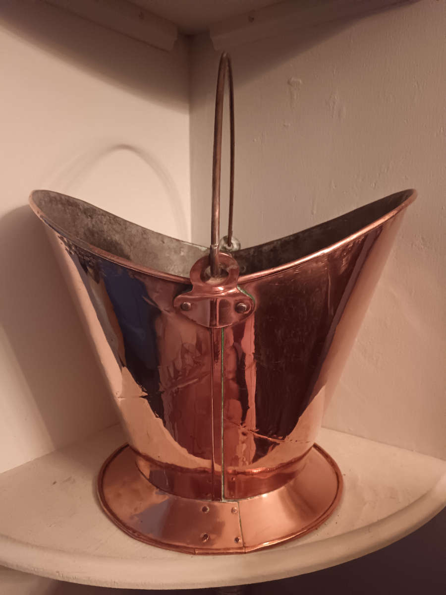 Antique Copper Helmet Coal Bucket