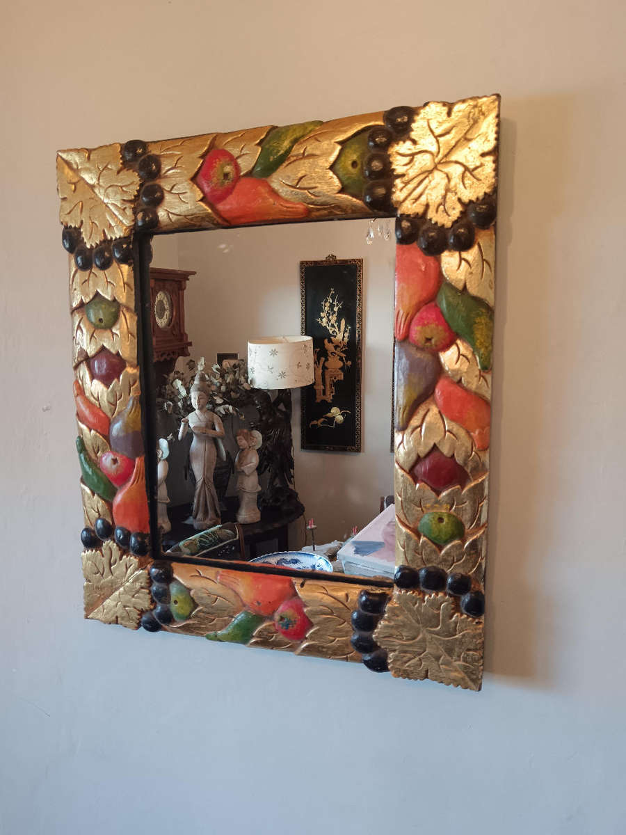 Carved Multi Colour Wooden Mirror