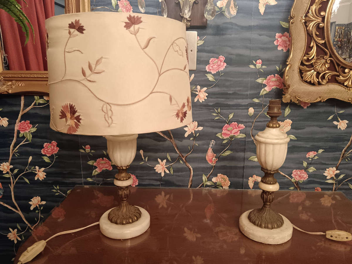 Pair of Marble & Brass Table Lamps