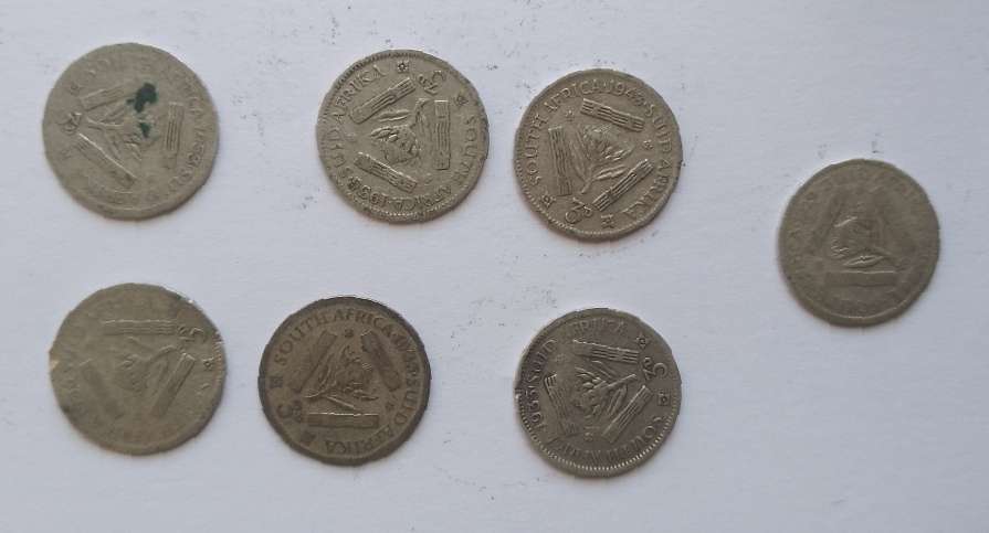 UNION SILVER 80%TICKIES X7  1929/1933X3/1935/36/1943-SEE FOR CONDITION SCANS-SCARCE TICKEY DATES