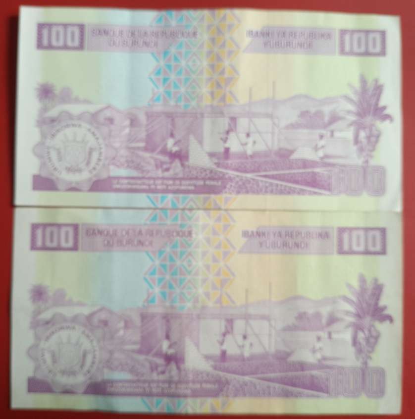 REPUBLIC OF BURUNDI NOTES 100 FRANCS X2-2011 GOOD CONDITION