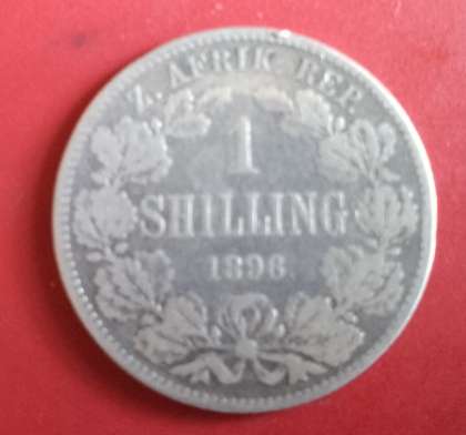 ZAR P. KRUGER  1 SHILLING 1896  (STERLING SILVER .925 SILVER)