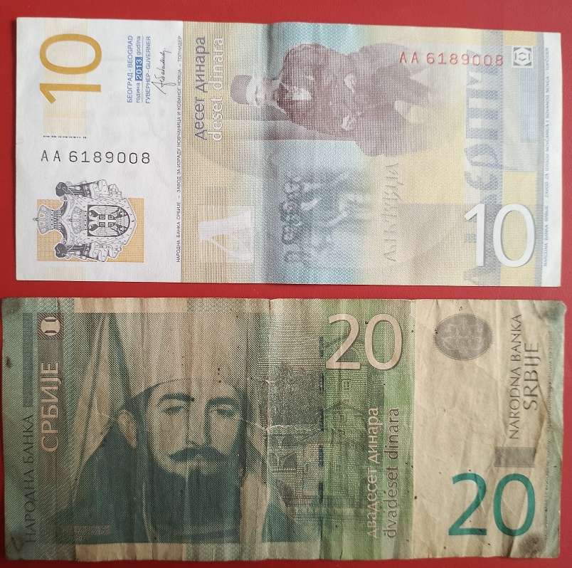 SERBIA 10 & 20 DINARA BANK NOTES 2013