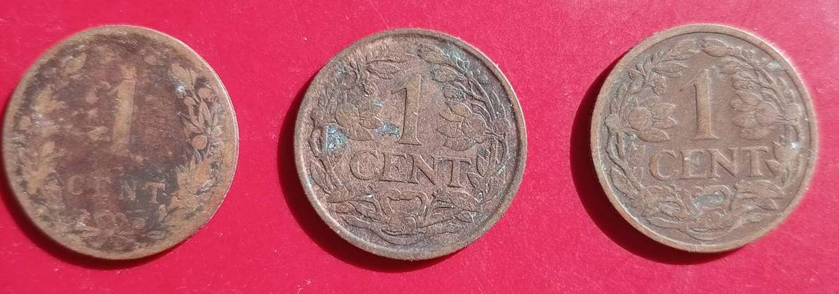 NETHERLANDS 1 CENT X3  -1904/15/22   EARLY YEARS