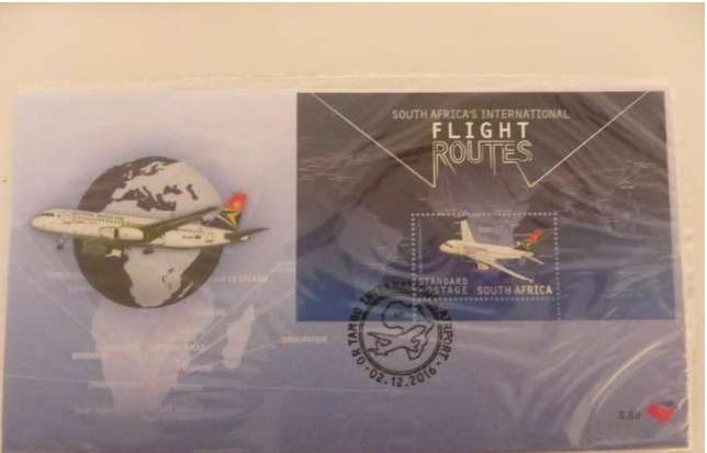 SOUTH AFRICA'S INTERNATIONAL FLIGHT ROUTES FDC 8.89-2016 (ONLY 1000 ISSUED )