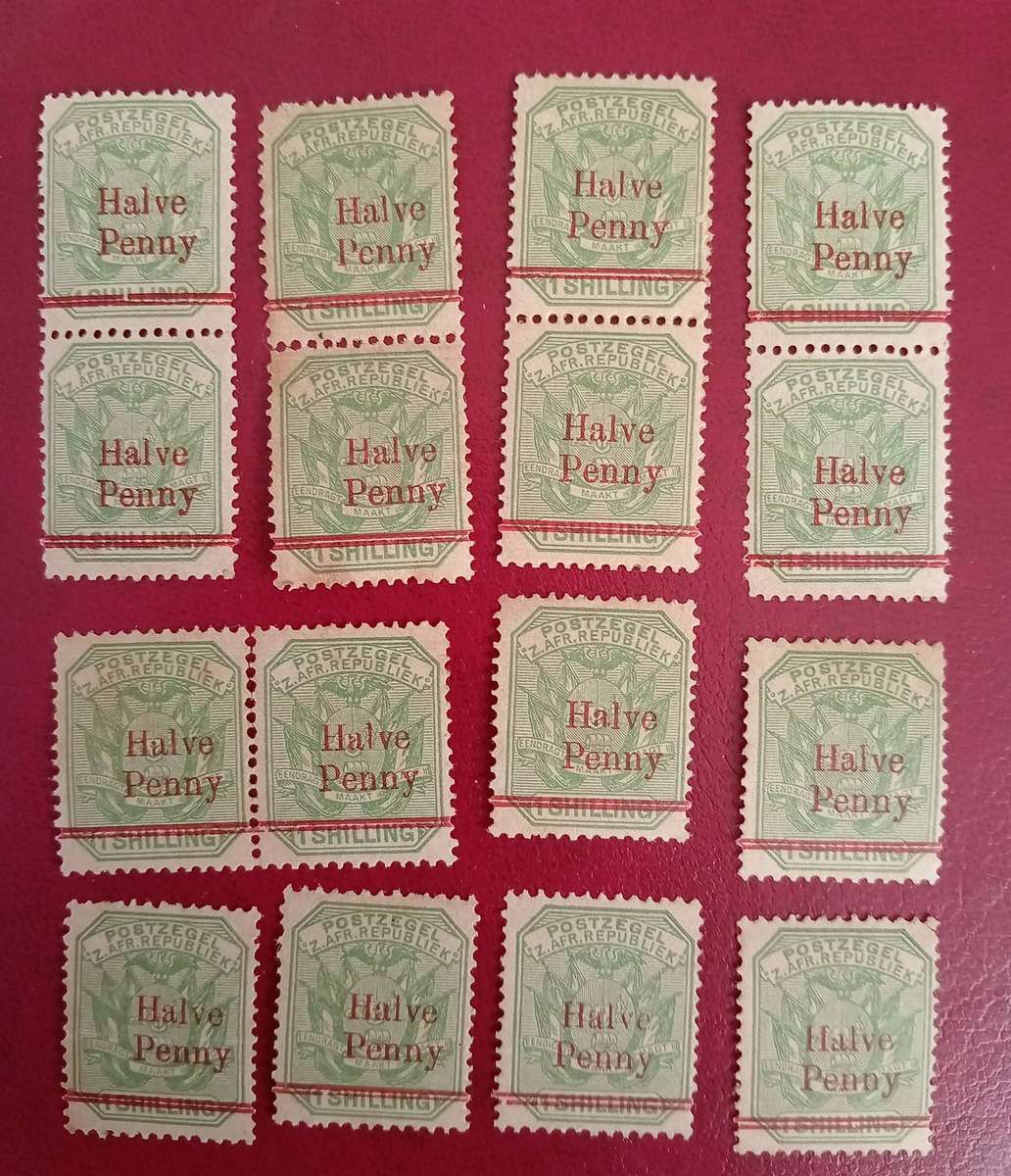 ZAR 1/2d ON 1 SHILLING IN RED OVERPRINT X13 SEE SCANS
