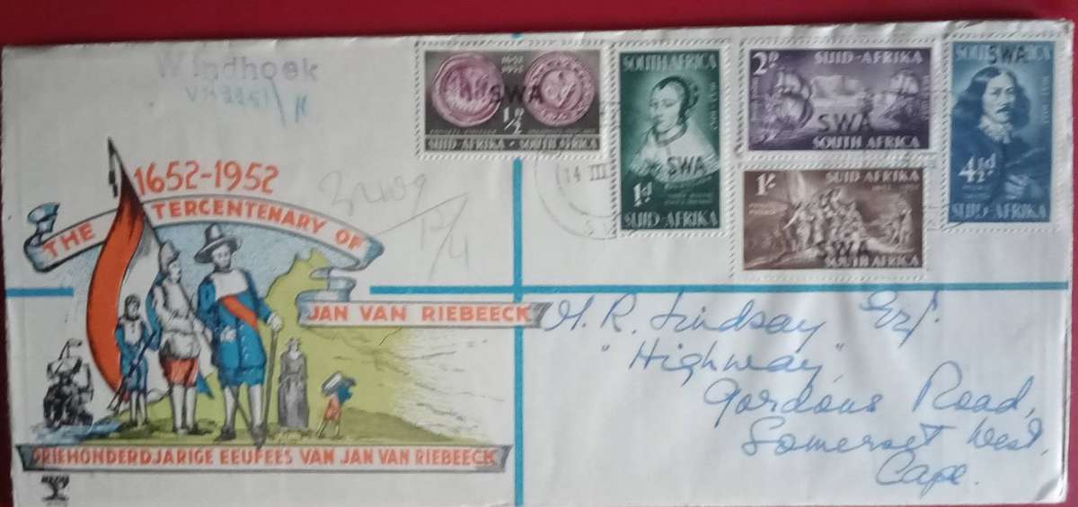 SWA FDC 300 YEARS LANDING OF VAN RIEBEECK 1952